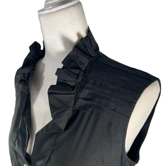 Mantu Black Sleeveless Small V-neck Button-Down Ruffled Top Blouse sz 6 - Picture 5 of 12